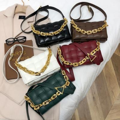 China Ladies Crisscross Woven Fashion Bags Solid Color New Small Square Bag Handbag Cross Woven Acrylic Chain Sling Luxury Cross - Body Bag for sale