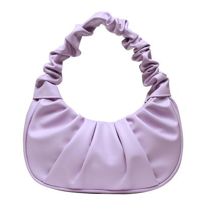 China Other Solid Handbags Tote Ruched Wild Female Purse Armpit Bag PU Leather Wrinkled Handle Bag Designer Sumer Retro Women Pleated Cloud for sale