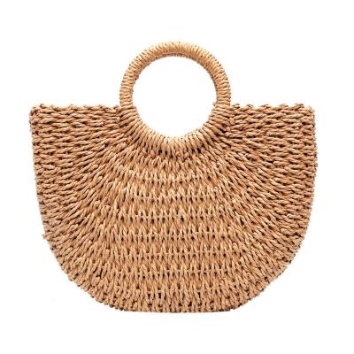 China The Other Bucket Straw Tote Bag Simple Lady Fashion Semicircle Hand-Woven Clutch Hand Held Summer Sand Reed Woven Handbag for sale