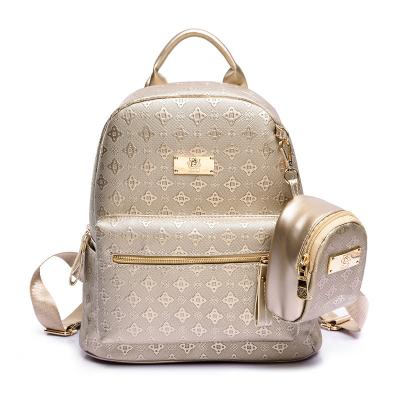 China Anti-theft Classic Pattern Fashionable Backpack Set Girls With Small Coin Chains Bag Backpack Bags Women for sale