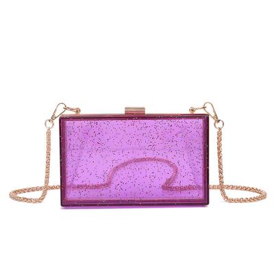 China Daily Lady Fashion Square Candy Color Acrylic Clear Purse Cute Transparent Cross - Body Bag Purse Chain Shoulder Evening Clutch Bag for sale