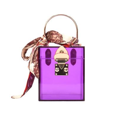 China 2022 Summer Daily Lady Fashion Transparent Handle With Square Boxed Purse Boxed And Scarf Handbag Luxury Cosmetic Acrylic Evening Clutch Bags for sale