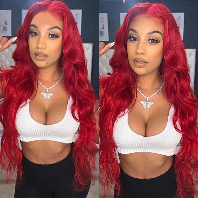 China Red Body Wave Body Wave Lace Front Human Wig Hot Red for sale