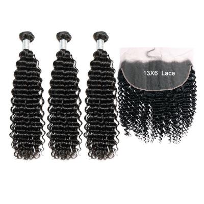 China Curly 30 Inch Deep Front Beam Curly Closed Curly Hair 13x6 HD Transparent Lace Maxine Remy Hair Bundle for sale