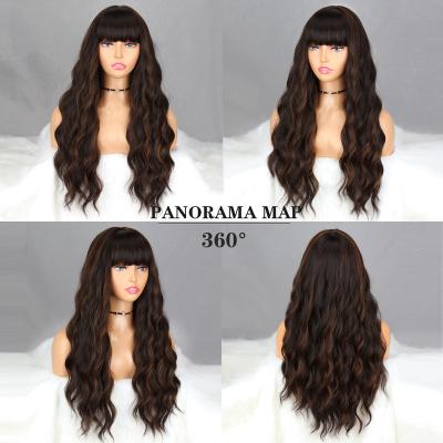 China Cheap high quality body wave bangs brown long wave light blonde black wig high temperature synthetic fiber wig supplier for sale