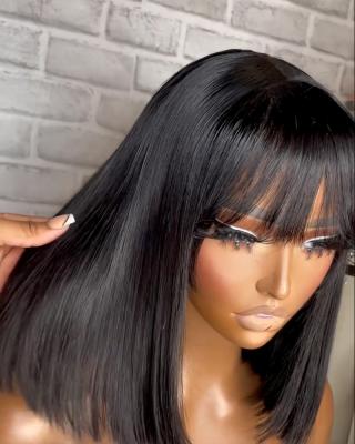 China Short Straight Bob Wigs And Bangs Brazilian Straight Hair Wigs For Glue Remy Human Hair Wigs Machine Made Color Women Hair for sale