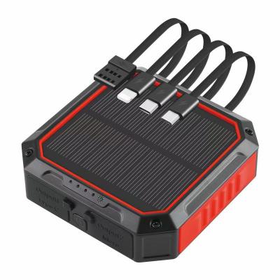 China High Capacity 10000mAH Mini Solar Power Bank Portable Double USB Output Powerbank Phone Charger with 4 Built in Cables, Led Flashlight for sale