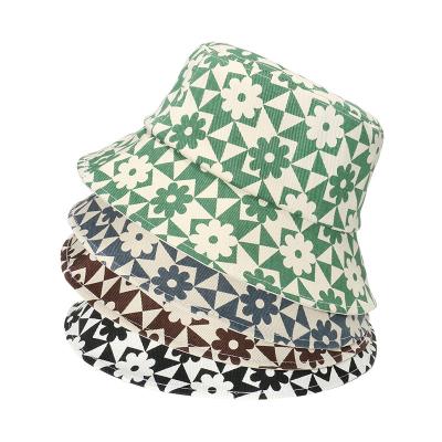 China Casual Summer Floral Lattice Geometric Plaid Flowers Print Cotton Bucket Hat for sale