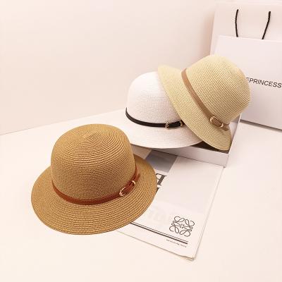 China Custom Classic Picture Straw Hat Holiday Style Belt Buckle Top Soft Straw Hat Classic Dome for sale