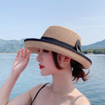 China Straw Hat Sunshade Female Beach Straw Hat Women's Straw Hat Ribbon Bow Foldable Image Summer Hat for sale