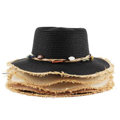 China Ethnic Picture Style Shell Fringed Brim Tassel Straw Hat Raffia Straw Made Panama Hat For Women for sale