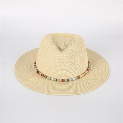 China Image Women's Ridge Wide Floppy Brim Adult Straw Hats Summer Beach Panama Weave Hats for sale