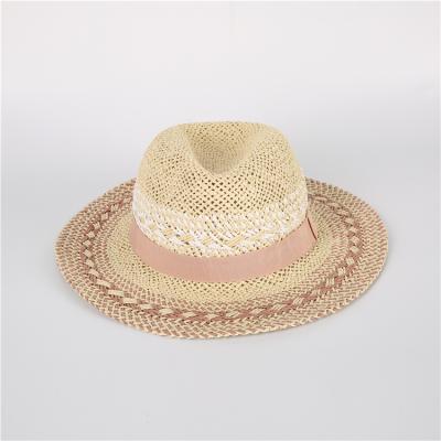 China 2022 Summer Panama Sun Hats 2 Tone Straw Hat Beach Handweave Straw Hat Women for sale