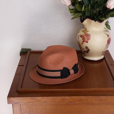 China Unisex Custom OEM Panama Fedora Straw Cowboy Hat With Bowknot Ribbon Image Promotional Gift for sale