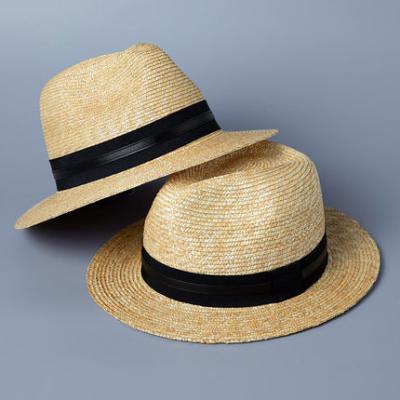 China Picture Travel Outdoor Sunscreen Woven Fedora Hat Large Size Vacation Flat Wide Brim Grass Hat Men for sale