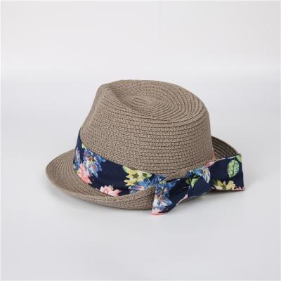 China New Design Fashion Stitching Image Floral Band Braid Straw Beach Hats Wide Brim Gray Bucket Straw Beach Hats for sale