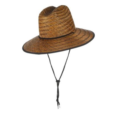 China Custom Picture Summer Beach Sun Straw Hat Patch Under Print Lifeguard Wide Beach Straw Hats With Brim String for sale