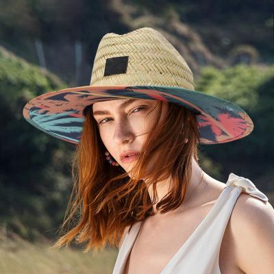 China Wide Straw American Custom Youth Beach Straw Lifeguard Hat Image Summer Brim Sun Hat for sale