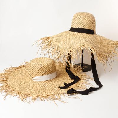 China New Big Picture Straw Women's Natural Raffia Panama Beach Straw Hats Brim Handmade Straw Sun Hats Large Wide for sale