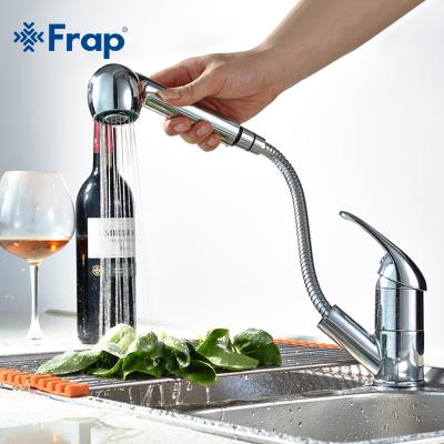 China Contemporary FRAP Pull Out Single Handle Faucet Polished Chrome Brass Kitchen Sink Mixer Tap F6003 for sale