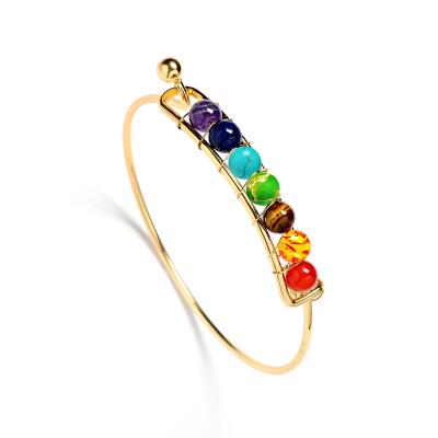 China Popular And Trending Products Eco - Friendly Silver&Gold Color 7 Chakra Stone Bracelets for sale