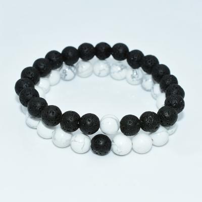 China Eco-Friendly Trade Assurance 8MM Natural Howlite And Lava Bracelets Distance Bracelets For Couples Pair for sale