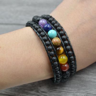 China Eco - Friendly Leather Bracelet With Stone 7 Charka Bracelets Handmade Vintage Multilayer Bracelet for sale