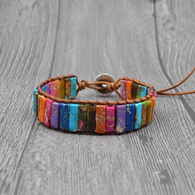 China Eco - Friendly Natural Stone Women Leather Handmade Simple Multilayer Bracelet Boho Bracelet for sale