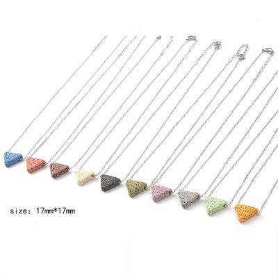 China 11 Color Eco-Friendly Vintage Silver Color Chain Triangle Lava Stone Necklace for sale