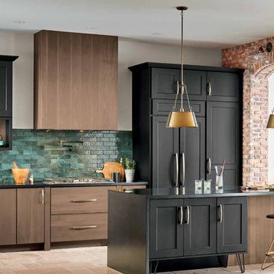 China Modern 2023 SKYLINE Custom Australia Morden Black Sideboard Nature Walnut Solid Wood Grain Lacquer  House Kitchen Cabinet Full Sets for sale