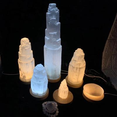 China Wholesale Natural Stone Crystal Morocco Selenite Lamp For Healing Mateiral Home Decoration for sale