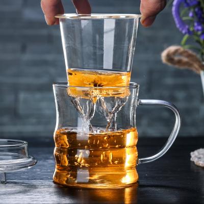 China Stocked High Quality 350ml Tea Cup Heat Resistant Glass Three Piece Mug With Lid for sale