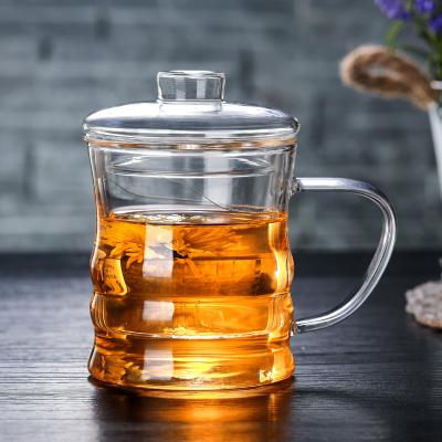 China Office 300ml 350ml High Borosilicate Glass Stocked Mug Three In One With Infuser And Handle for sale