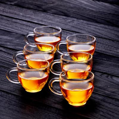 China Household Stocked Thickened High Borosilicate Glass 100ml Clear Tea Cup With Handle for sale