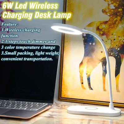 China 3 Stage CCT Eye-Caring LED Table Lamp 6W ABS 150lm LED Desk Lamp With Fast Wireless Charger Indoor Lamp for sale