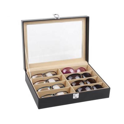 China 8 Slots Glasses Box Hard Hot Selling Luxury 8 Slots Large Capacity PU Leather Black Sunglasses Storage Box for sale