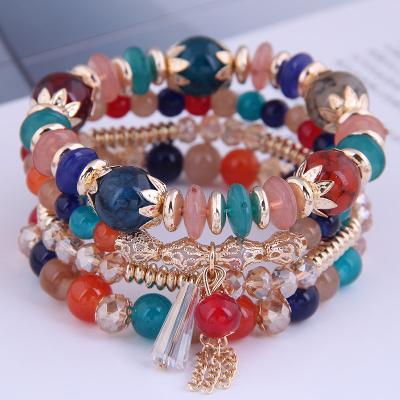 China BOHEMIA fashion beaded Bohemian bracelets set women's elastic beaded bracelet four pieces of bracelet set beads for sale