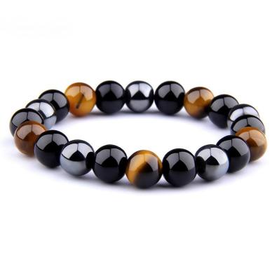 China 2021 2022 Religious Bring Luck and Prosperity Natural Hematite Black Obsidian Tiger Eye Stone Triple Bracelet for Women Men for sale