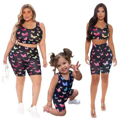 China JY-228 2021 New Arrivals Breathable Mommy And Me Butterfly Mom And Daughter Set 2 Piece Shorts Set for sale