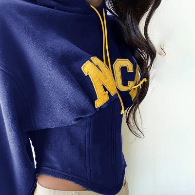 China Breathable Top Copy Cropped Hoodie Fashion Corset Hoodie + Crop Hoodie JY-23433 Women Letter Corset for sale