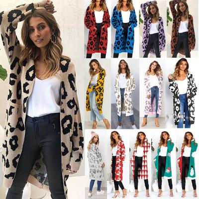 China JY-3031 2020 Autumn Vintage Style Leopard Oversized Multicolor Knitted Knitted Cardigan Women Clothings Long Breathable Long for sale