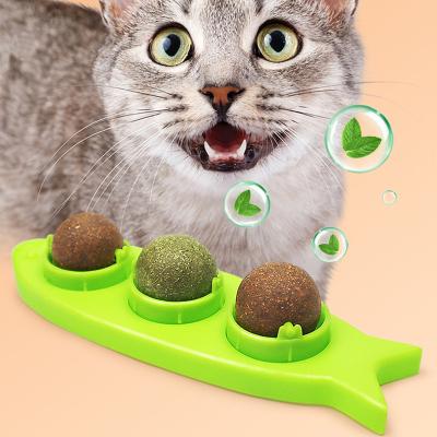 China Hot Selling Viable 3 in 1 Combination Mini Tooth Cleaning Fresh Breath Portable Moisture-proof Rotate Pet Cat Catnip Wall Ball Toy for sale