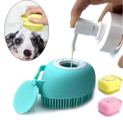 China Selling Large Capacity Silicone Rubber Hot Viable Non-slip Easy To Grasp Design Built-in Dog Cat Massage Grooming Brush for sale