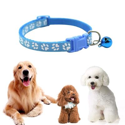 China High Quality Viable Sizes Adjustable Multi Colors Polyester Dog Cat Neck Circle Collars With Metal Bell Bone Foot Shape Decoration for sale