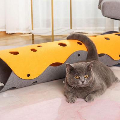 China Hot Selling POM Felt Interactive Cat Play DIY Color Changing Tunnel Tube Collapsible Pet Viable Cat Tunnel Bed for sale