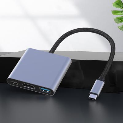 China Aluminum Alloy USB C Hub 3in 1 Docking Station with HD1.4+USB3.0+PD60W for sale