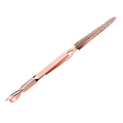 China Multifunctional Nail Forceps Drill Rose Gold Double Skin Head Push Manicure Cuticle Pusher Accessories for sale