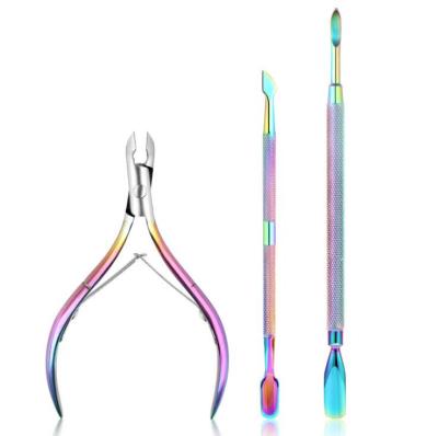 China 3Pcs Nail Scissors Cuticle Nail Pusher Tools Stainless Steel Skin Remover Baby Easy Dead Nail Pusher for sale