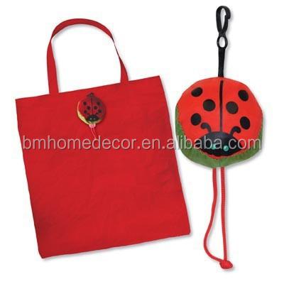 China Shopping Bag Design Animal Ladybug Shaped Foldable Tote Bag for sale