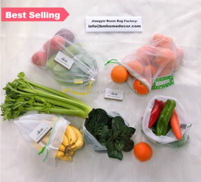 China Rope Handle Washable Vegetable and Fruit Mesh Reusable Produce Bags for sale